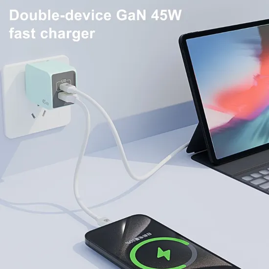 GaN 45W Pd QC USB Charger with Travel Adapter EU Us Au Plug 